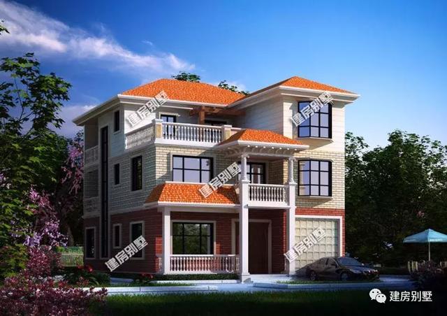 帶車庫的三層別墅設(shè)計圖，簡約實用，自己住著也方便舒適。