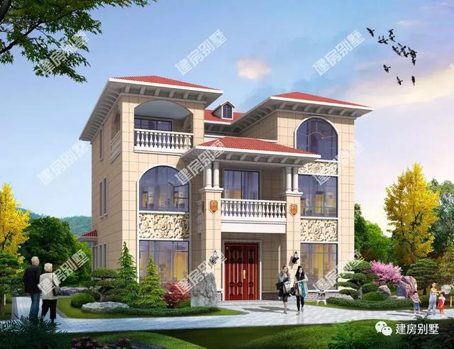 兩套面寬13.6米的三層豪華別墅設(shè)計(jì)圖，可以說算是很氣派了，第一棟帶較大堂屋設(shè)計(jì)。