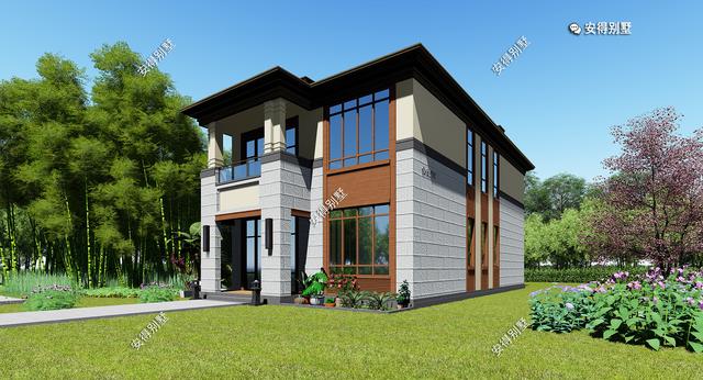 二層現(xiàn)代中式小別墅，外觀耐看大方，造價(jià)實(shí)惠，很適合農(nóng)村自建。