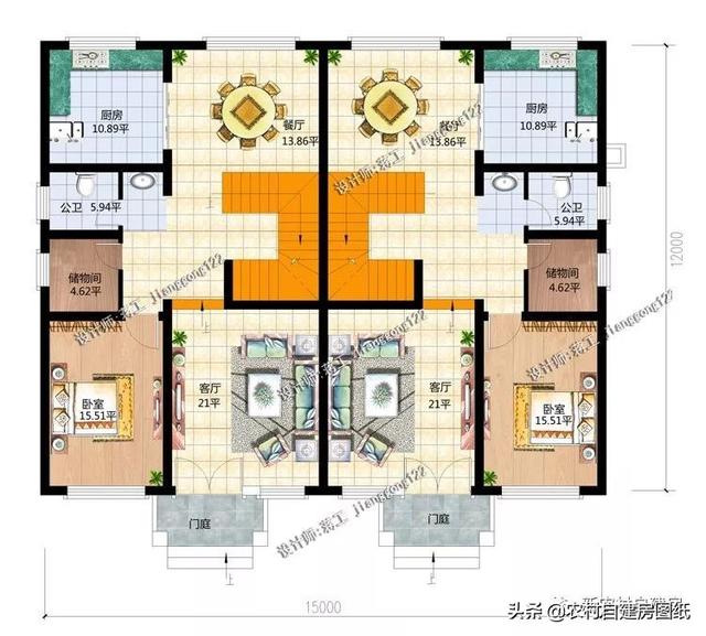 推薦5套農(nóng)村兄弟雙拼別墅，2款共用堂屋，主體最低單戶20萬起就能建，很合算。