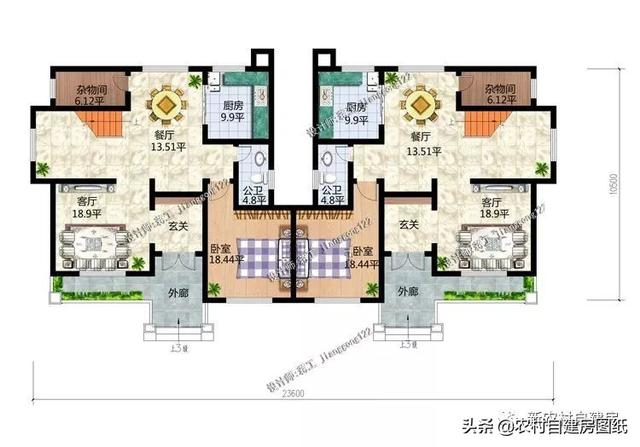 推薦5套農(nóng)村兄弟雙拼別墅，2款共用堂屋，主體最低單戶20萬起就能建，很合算。