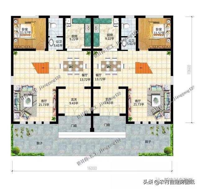 推薦5套農(nóng)村兄弟雙拼別墅，2款共用堂屋，主體最低單戶20萬起就能建，很合算。