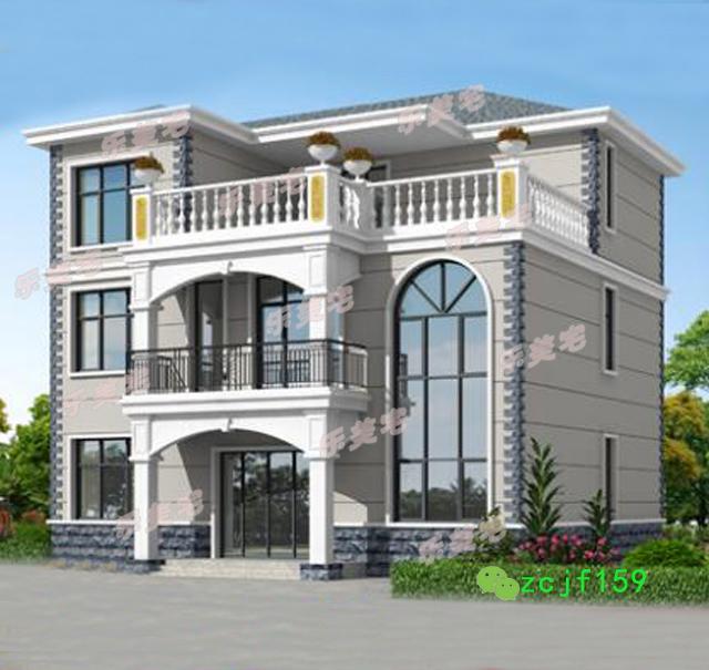 占地100平左右的三層自建房，方正舒適實(shí)用，適合大部分農(nóng)村家庭建造。