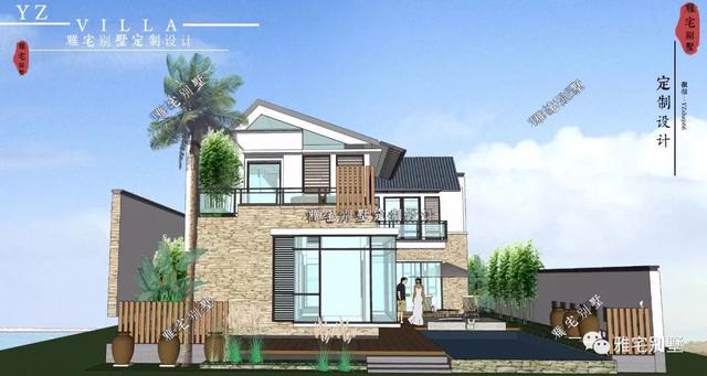 130平兩層新中式度假別墅設(shè)計圖，帶庭院泳池露臺。