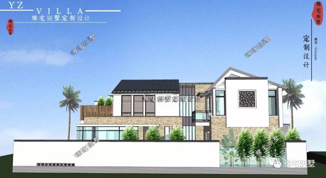 130平兩層新中式度假別墅設(shè)計圖，帶庭院泳池露臺。