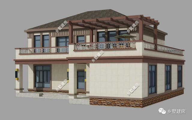 14.8×17.8米二層新中式小樓設(shè)計圖，帶院子+露臺+主臥大套，享受田園生活。