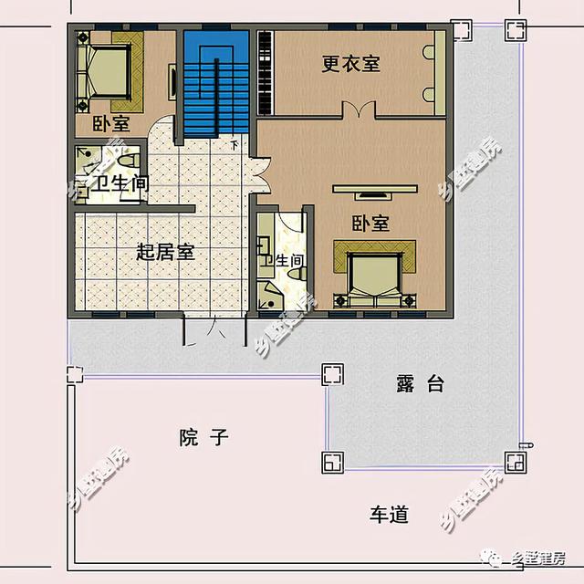 14.8×17.8米二層新中式小樓設(shè)計圖，帶院子+露臺+主臥大套，享受田園生活。