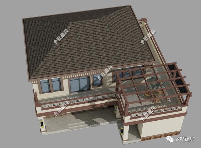 14.8×17.8米二層新中式小樓設(shè)計圖，帶院子+露臺+主臥大套，享受田園生活。