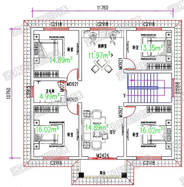 二層簡歐風(fēng)別墅設(shè)計圖，內(nèi)配6間臥室，耐看大氣，適合農(nóng)村自建。