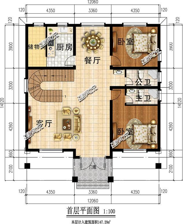 占地148平三層豪華別墅設(shè)計(jì)圖，牛轟轟的，還娶了城里媳婦