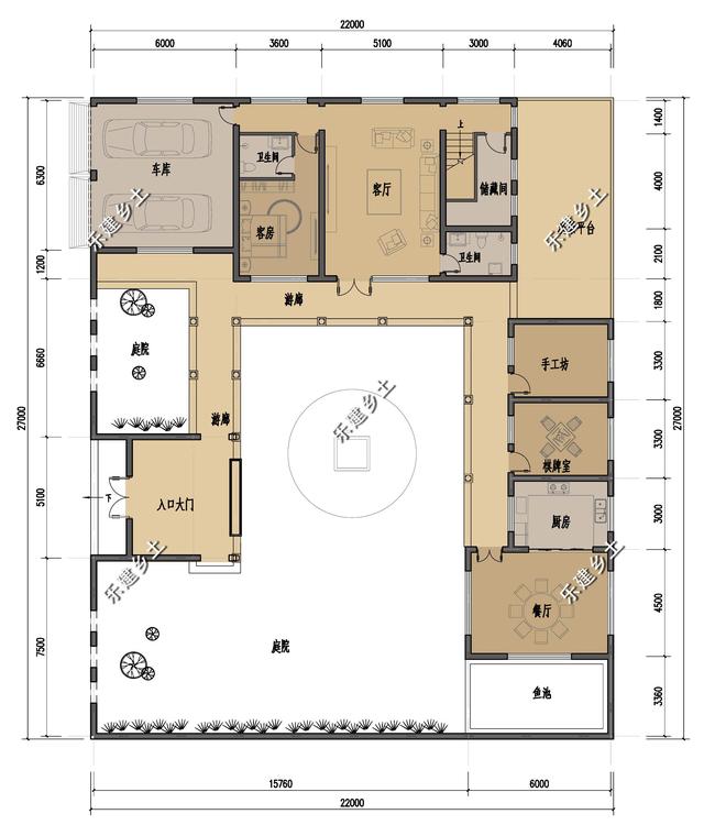 占地327平的中式三合院住宅設(shè)計(jì)圖，百年傳承，融合創(chuàng)新。