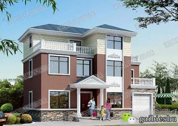 14米x8米三層別墅設(shè)計(jì)圖，帶雙露臺(tái)和車庫，設(shè)計(jì)簡(jiǎn)單實(shí)用，適合農(nóng)村自建