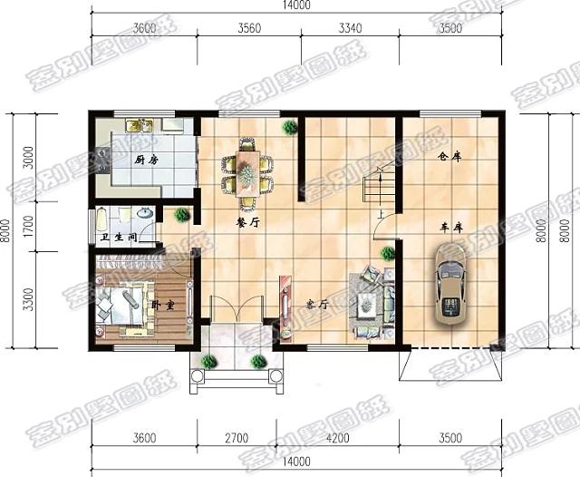 14米x8米三層別墅設(shè)計(jì)圖，帶雙露臺(tái)和車庫，設(shè)計(jì)簡(jiǎn)單實(shí)用，適合農(nóng)村自建