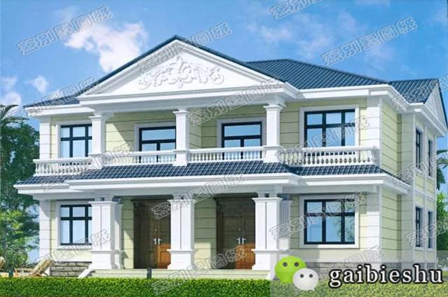 37萬(wàn)二層雙拼別墅設(shè)計(jì)圖，單戶帶4臥，適合農(nóng)村兩兄弟建造。