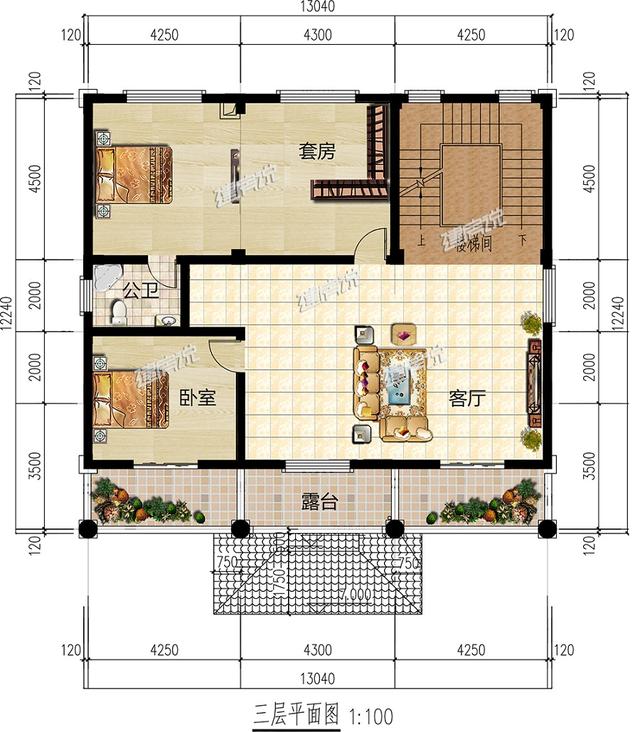 三層農(nóng)村住宅設(shè)計(jì)圖，帶火灶，外觀十分漂亮，室內(nèi)布局實(shí)用性強(qiáng)。