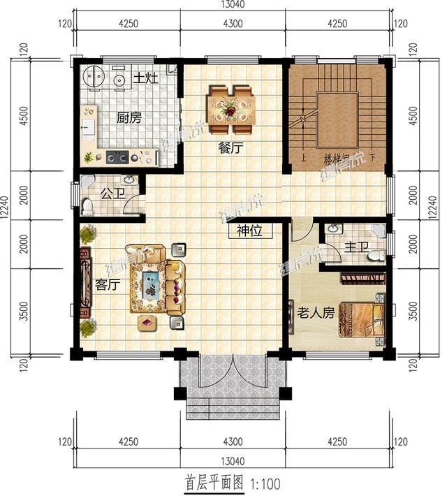三層農(nóng)村住宅設(shè)計(jì)圖，帶火灶，外觀十分漂亮，室內(nèi)布局實(shí)用性強(qiáng)。