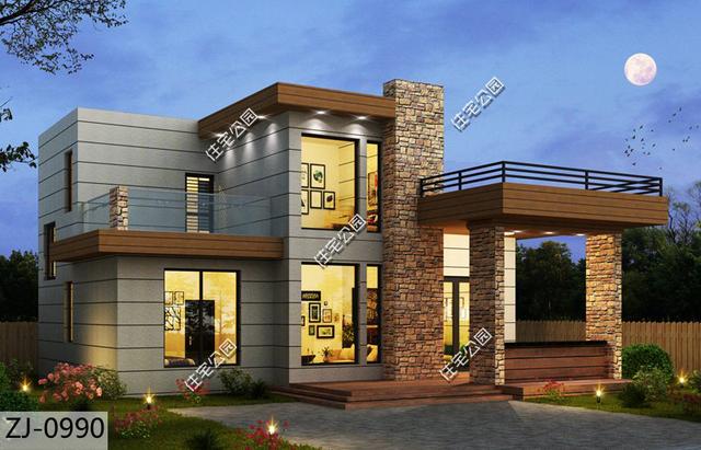 在滿是歐式洋樓的農(nóng)村里，建一棟這樣的現(xiàn)代風(fēng)格住宅一定很亮眼！