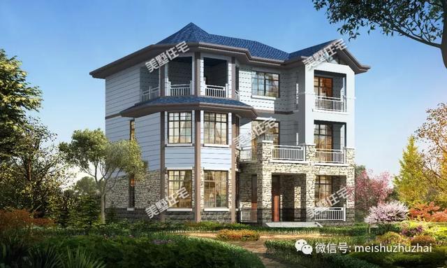 14.4x12.17米三層農(nóng)村自建房，回家建一棟大氣優(yōu)雅的別墅，倍有面子。