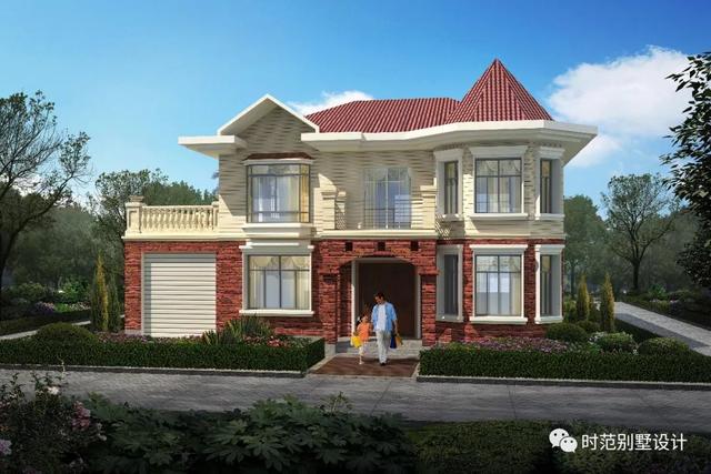 二層鄉(xiāng)村歐式小樓設(shè)計(jì)圖，溫馨舒適，帶車庫，方便出行。