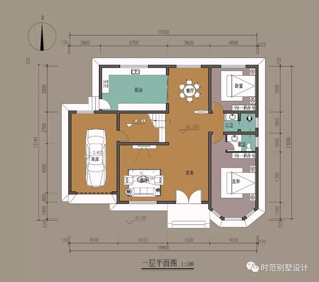 二層鄉(xiāng)村歐式小樓設(shè)計(jì)圖，溫馨舒適，帶車庫，方便出行。