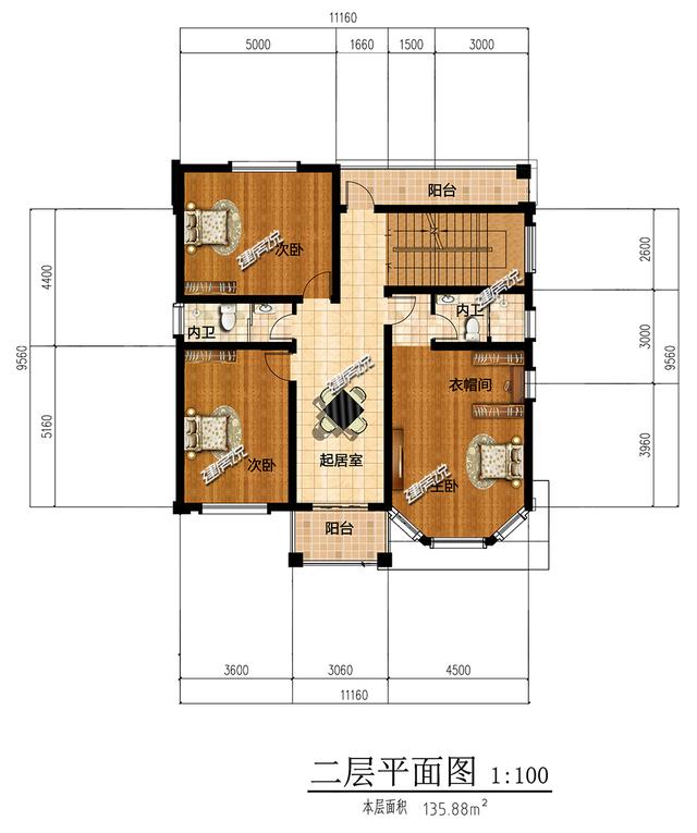 11.16米x11.48米三層農(nóng)村小樓設(shè)計圖，精致漂亮，適合農(nóng)村自建。