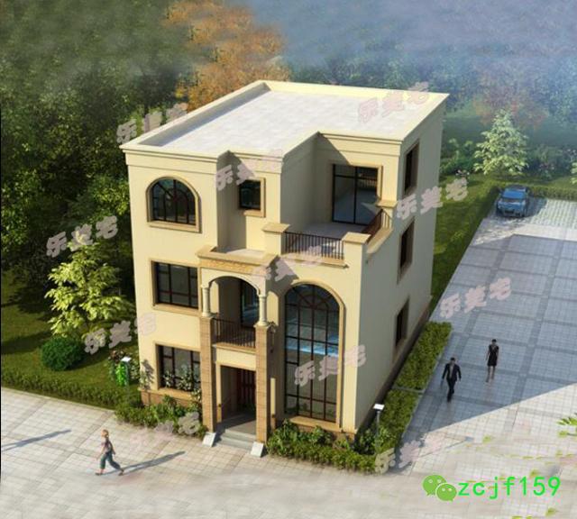 三層平屋頂農(nóng)村別墅，簡(jiǎn)約現(xiàn)代歐式風(fēng)，多窗戶設(shè)計(jì)，南北通透。