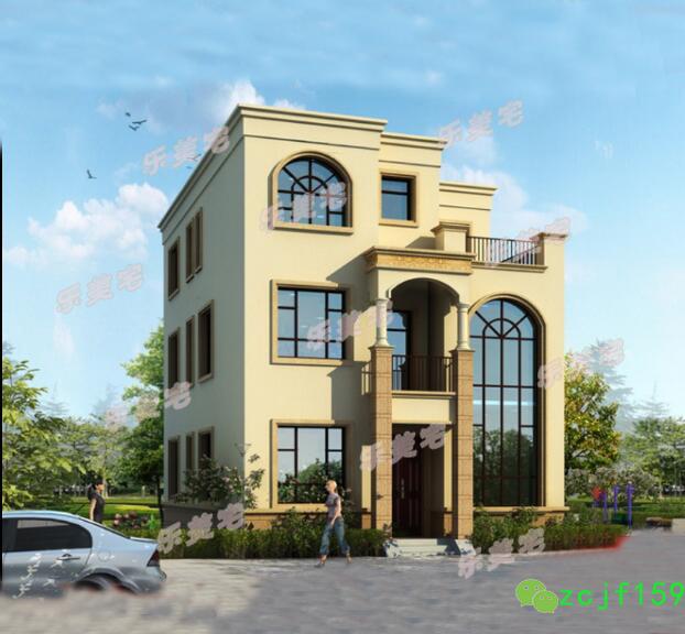 三層平屋頂農(nóng)村別墅，簡(jiǎn)約現(xiàn)代歐式風(fēng)，多窗戶設(shè)計(jì)，南北通透。