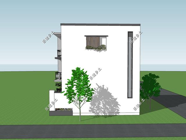 占地72平的三層純白現(xiàn)代別墅圖，外觀錯落有致，簡潔大方，現(xiàn)代感十足。