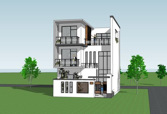 占地72平的三層純白現(xiàn)代別墅圖，外觀錯落有致，簡潔大方，現(xiàn)代感十足。