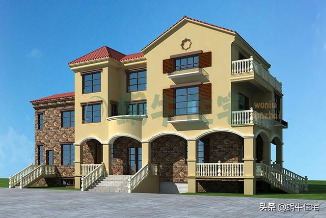 帶電動(dòng)地下室的西班牙風(fēng)三層小樓設(shè)計(jì)圖，高端古典，越看越喜歡。