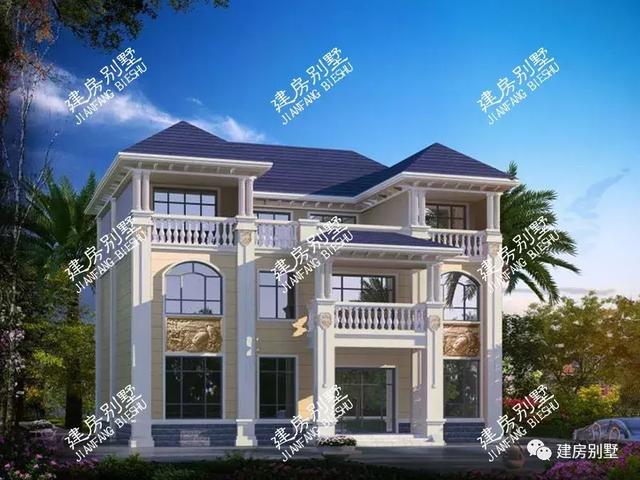 三層歐式別墅設(shè)計(jì)圖，客廳挑空，第一棟相對(duì)來(lái)說(shuō)戶型更大。