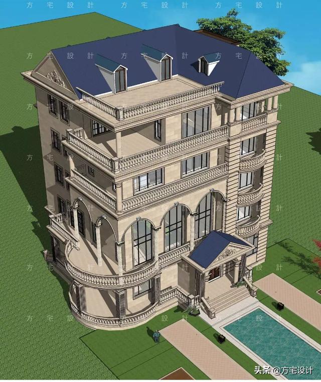 占地270平的五層豪華別墅設計圖，帶效果圖和施工圖。