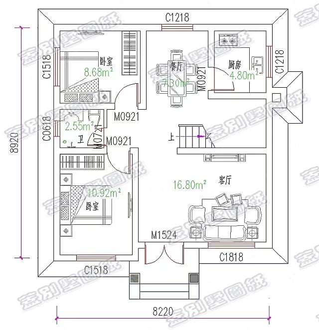 8.22米x8.92米經(jīng)典二層農(nóng)村自建房，復式客廳，外形小巧精致。