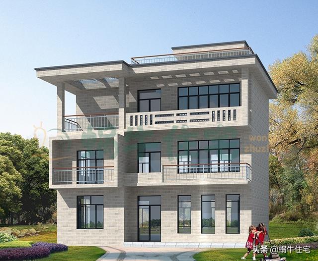 三層現(xiàn)代平屋頂別墅設計圖，簡單實用，人人都喜歡。