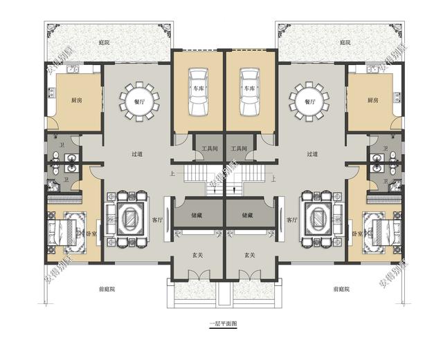 兄弟雙拼合建新中式雙拼別墅，造型新穎大氣，平面布局合理，全村上下沒有人不羨慕。