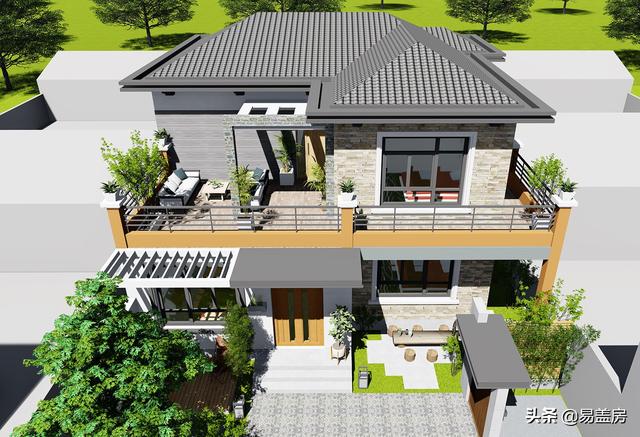 10.8m×12.4m現代二層別墅設計圖，舒服老人房農村鄉(xiāng)親都羨慕