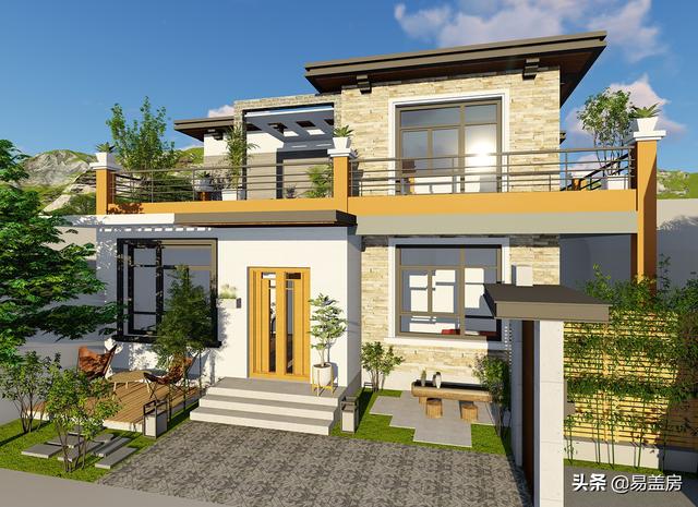 10.8m×12.4m現代二層別墅設計圖，舒服老人房農村鄉(xiāng)親都羨慕