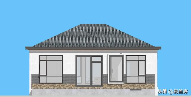 11.2m×12.5m北京一層現(xiàn)代別墅設計圖，造價21萬，落地窗大平臺真舒服