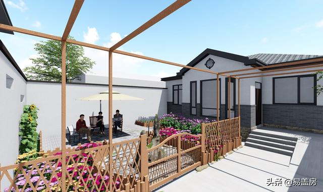 11.2m×12.5m北京一層現(xiàn)代別墅設計圖，造價21萬，落地窗大平臺真舒服