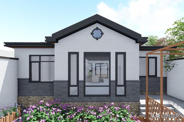 11.2m×12.5m北京一層現(xiàn)代別墅設計圖，造價21萬，落地窗大平臺真舒服