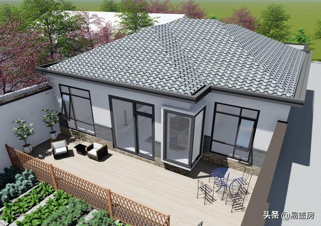 11.2m×12.5m北京一層現(xiàn)代別墅設計圖，造價21萬，落地窗大平臺真舒服