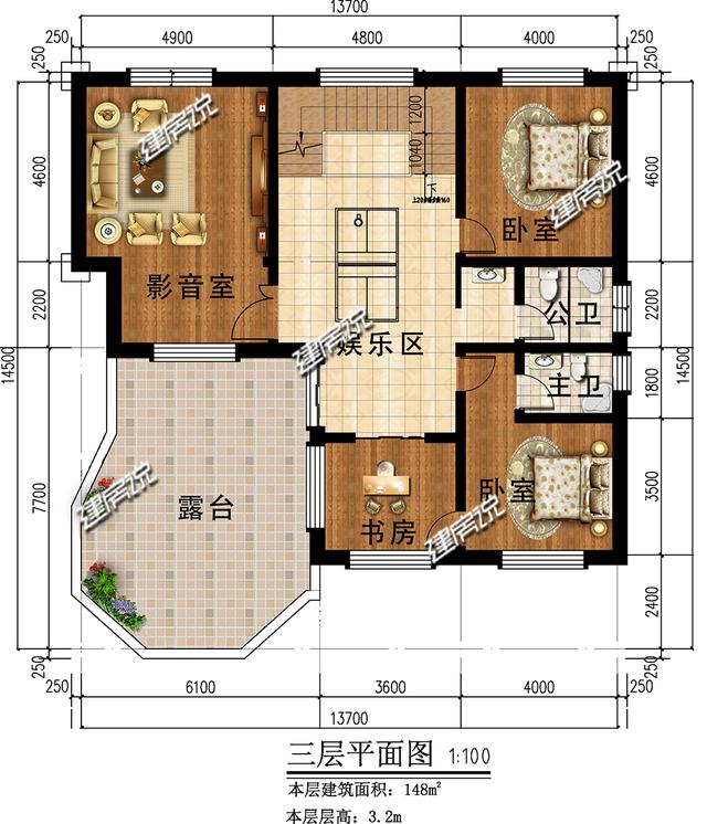 三層新型別墅，帶有挑空客廳和旋轉(zhuǎn)樓梯，時(shí)尚大氣。