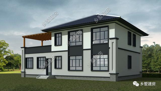 17.74X11.54米新中式二層別墅設(shè)計(jì)圖，帶泳池+庭院+露臺(tái)。