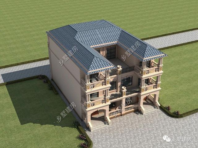 14.9X16.8米雙拼三層別墅設計圖，兄弟姐妹住在一起其樂融融。