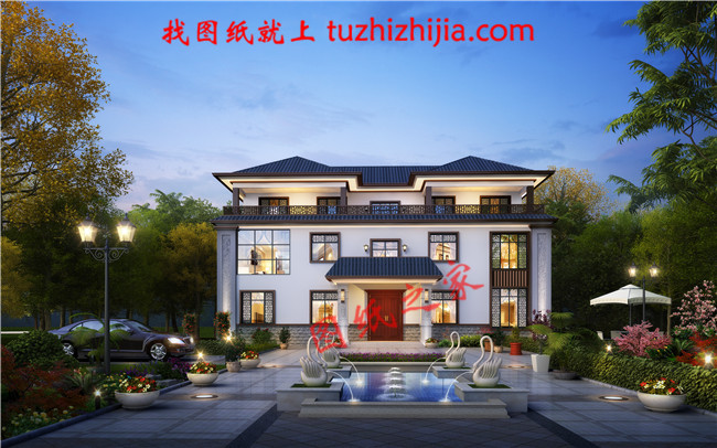 2019農(nóng)村三層新中式別墅圖，占地240平米