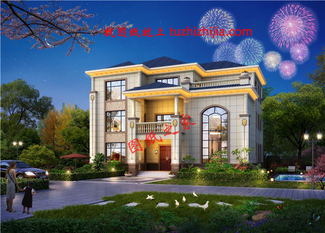 新農(nóng)村帶陽(yáng)臺(tái)三層樓房圖紙，占地180平米左右，豪華大氣