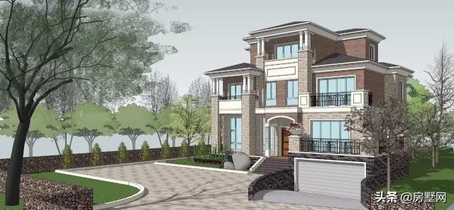 帶雙車庫(kù)的新式三層別墅設(shè)計(jì)圖，秀雅大方不失大氣?。