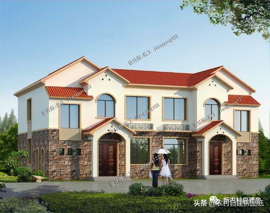 3款兄弟雙拼別墅設(shè)計圖，建成之后可以說是村里首屈一指的大氣。