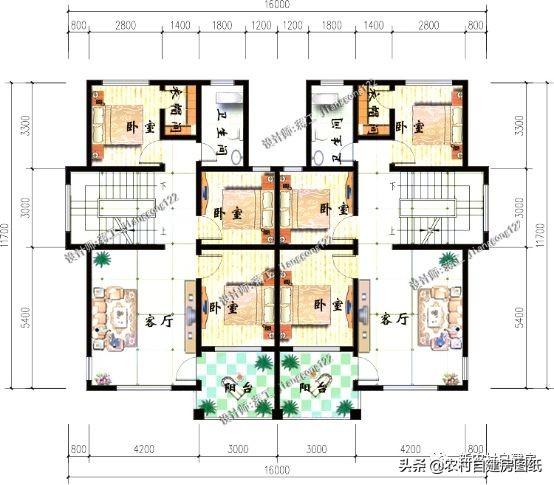 3款兄弟雙拼別墅設(shè)計圖，建成之后可以說是村里首屈一指的大氣。
