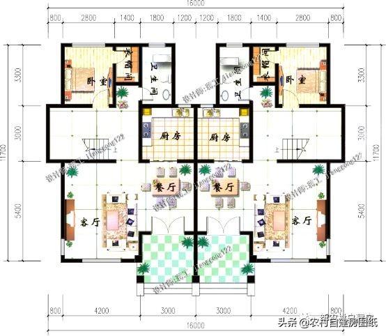 3款兄弟雙拼別墅設(shè)計圖，建成之后可以說是村里首屈一指的大氣。